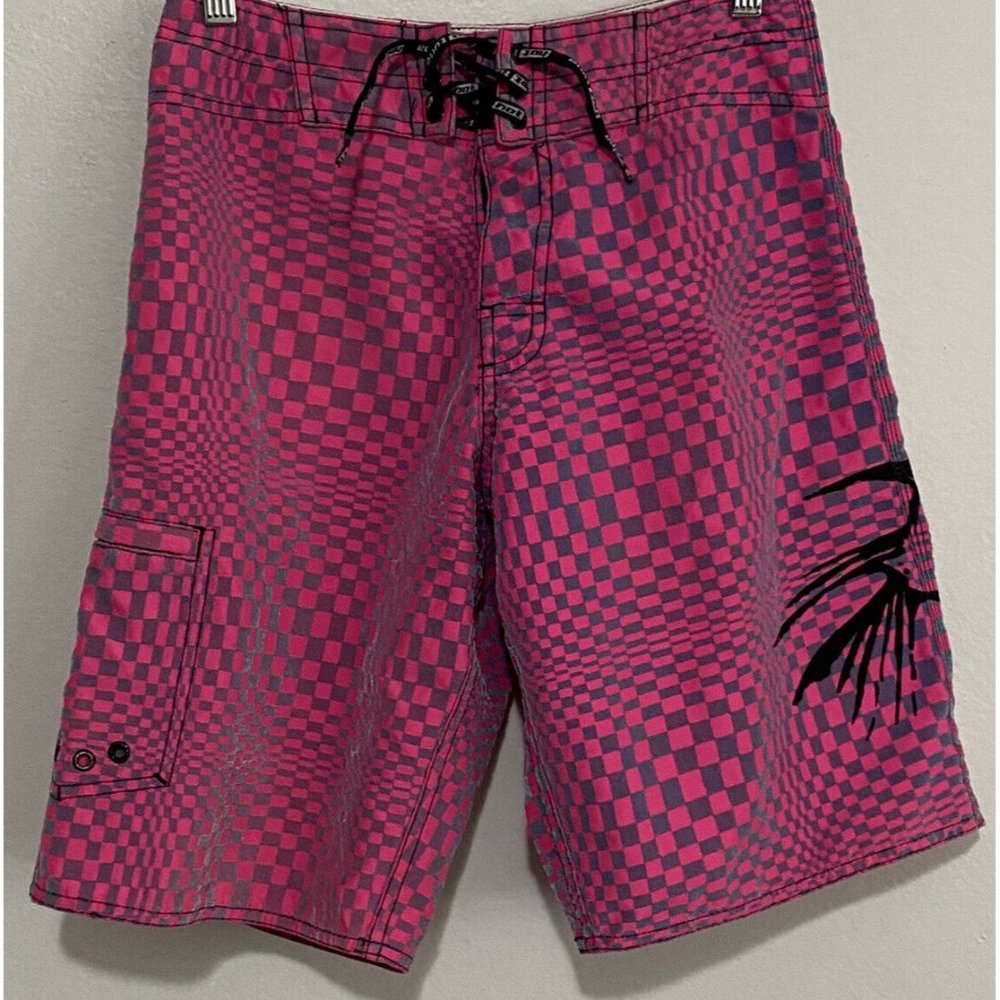 Hot Tuna Brand Vintage Men's Size 28 Hot Pink Gray Black Velour Board Shorts
